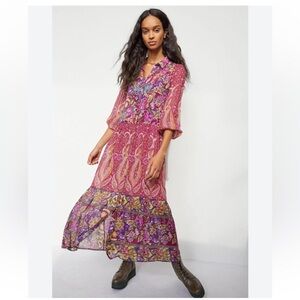 Anthropologie Nikole Maxi Shirtdress XS Paisley Floral Boho